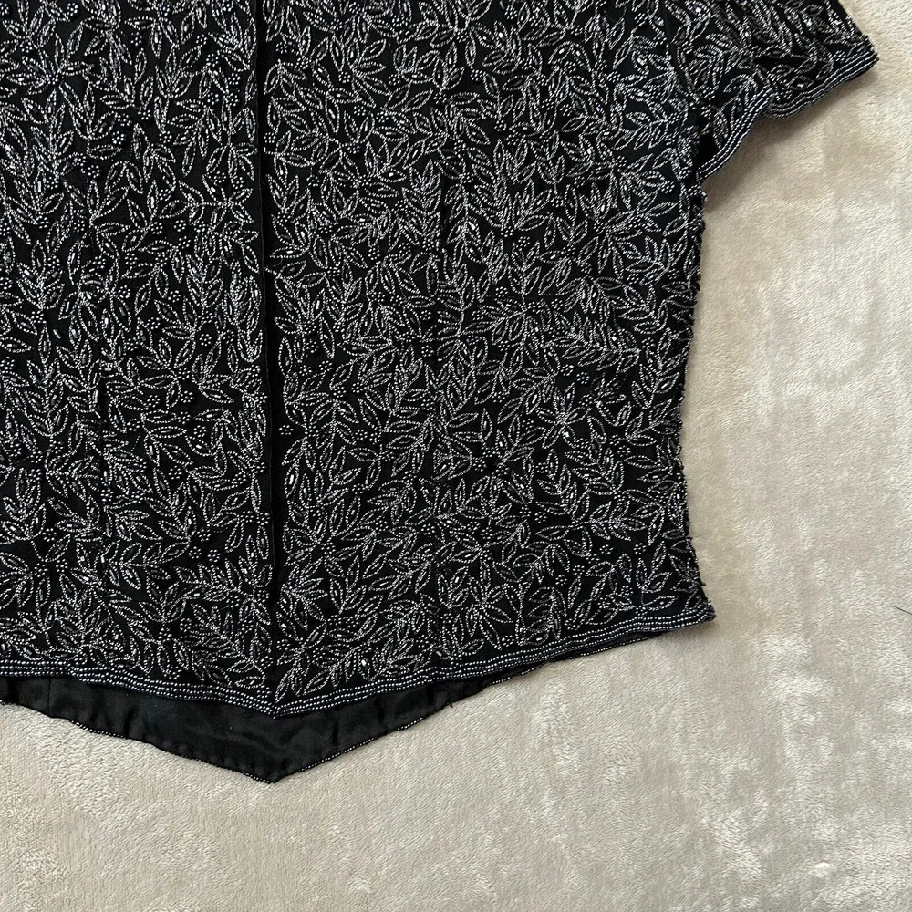 Adrianna Papell Silk‎ Top Formal Black Beaded Medium Embellished Zip Fairy Goth